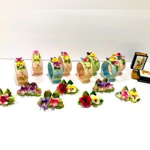 Vtg Royal Adderley Bone China 8 Napkin Rings & 7 Guests Card Holders, 2 Matches